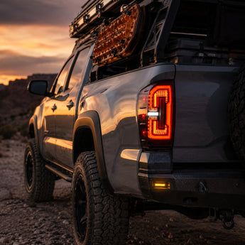 2016-2023 Toyota Tacoma smoked red LED tail lights rear angle
