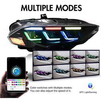 APP controled Ford Mustang 18-22 RGB Headlights with different colors to switch from