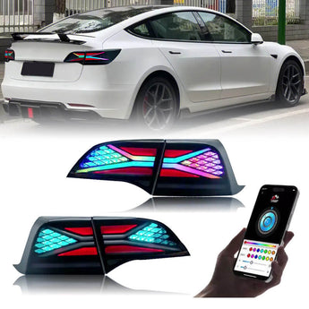 Tesla rgb and led tail light color changing through app and look on a car