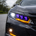 2016-2021 Honda Civic 10th Gen Clear LED Projector Headlights Assembly With Rotating Purple Light
