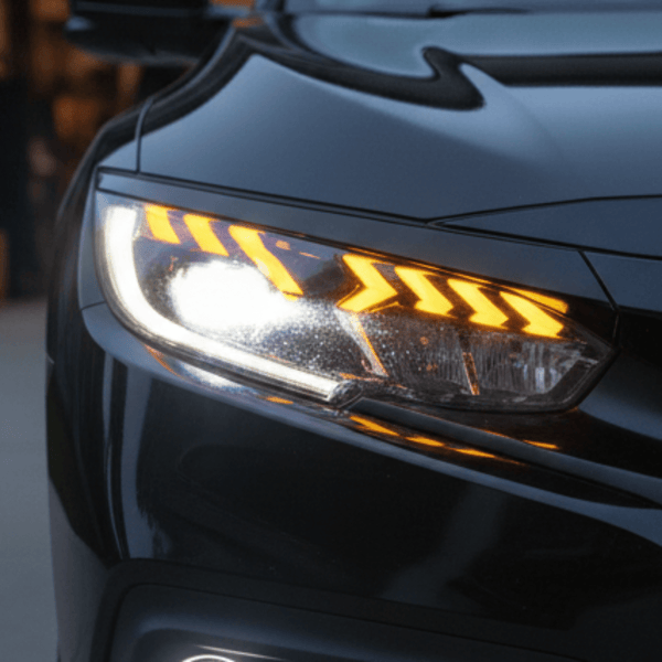 22 - 26 Honda Civic 11th Sedan Amber LED Projector Headlights Assembly With Sequential Turn SignalHeadlightsHonda Civic 11th Gen Sequential LED Headlights - Close - up Detail2022 - 2026 - Honda - Civic - fqsr - 17717498340AmberHeadlights