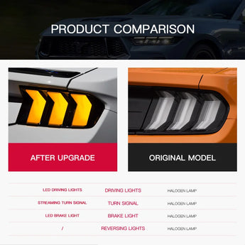 compare before and after the Ford Mustang 2015-2023 Tail lights installed