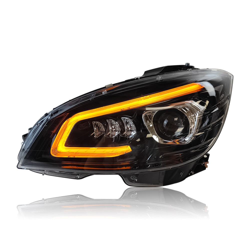 Benz C-class LED headlights with yellow signal light on