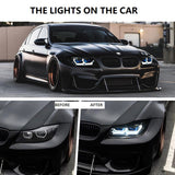 comparison before and after the BMW E90 Xenon Headlights installed