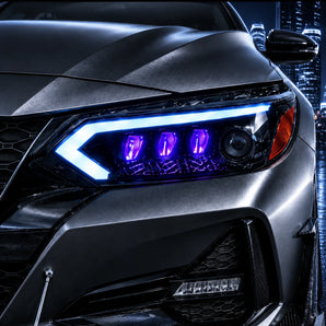 2020-2025 Nissan Sentra Quad Projector Clear LED Headlights Assembly With Rotating Purple Light
