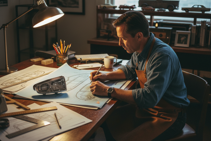 Designer Sketching at Wooden Desk