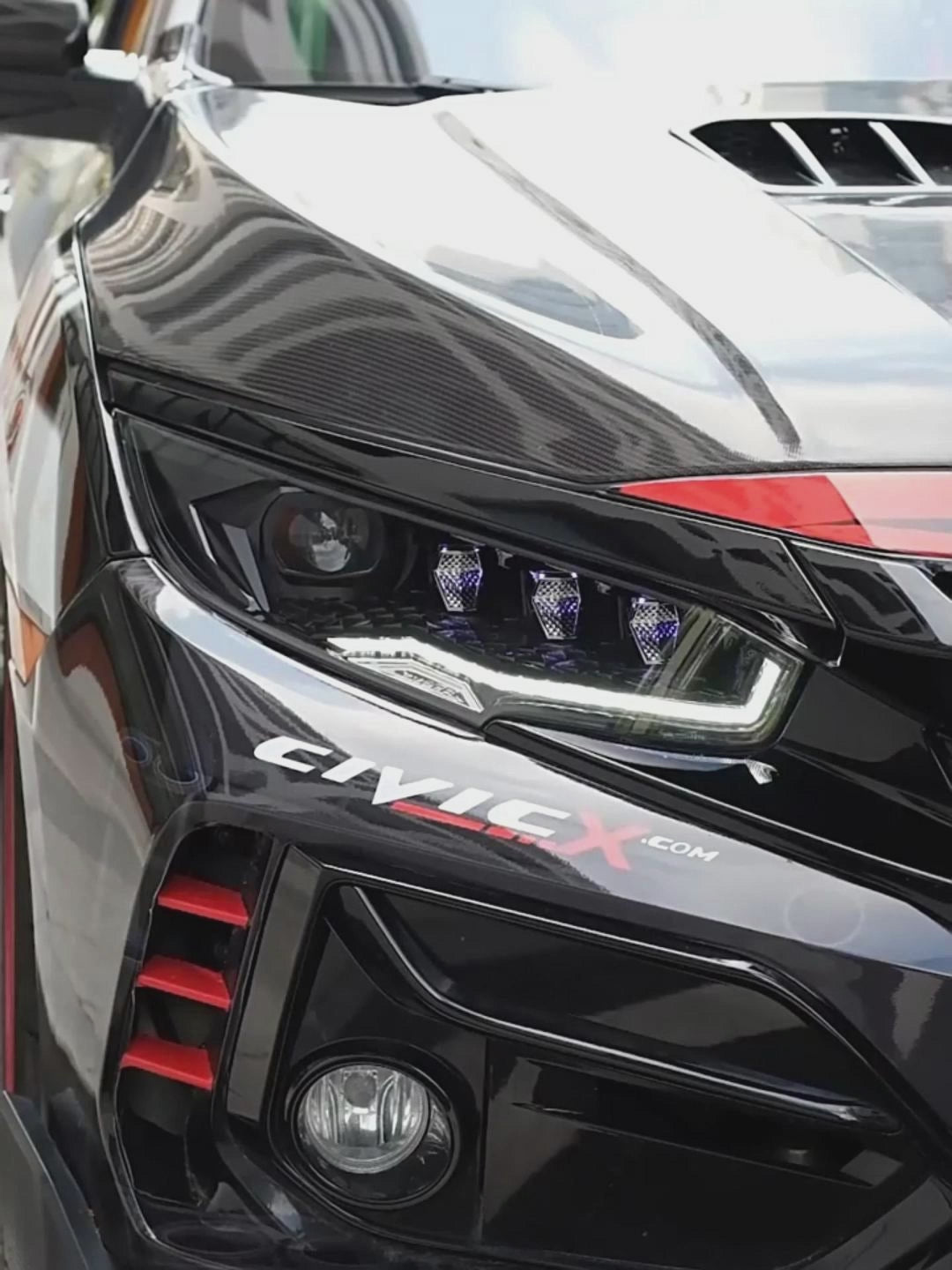 Honda civic rotaing 16-22 headlights video showing its light effect and rotating diamonds