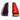 This comparison shows a matching left and right LED tail light pair on a pure white background. The left lamp is fully unlit, while the right lamp displays red panels, amber L-shaped LEDs, a segmented light column, and twin lower strips.